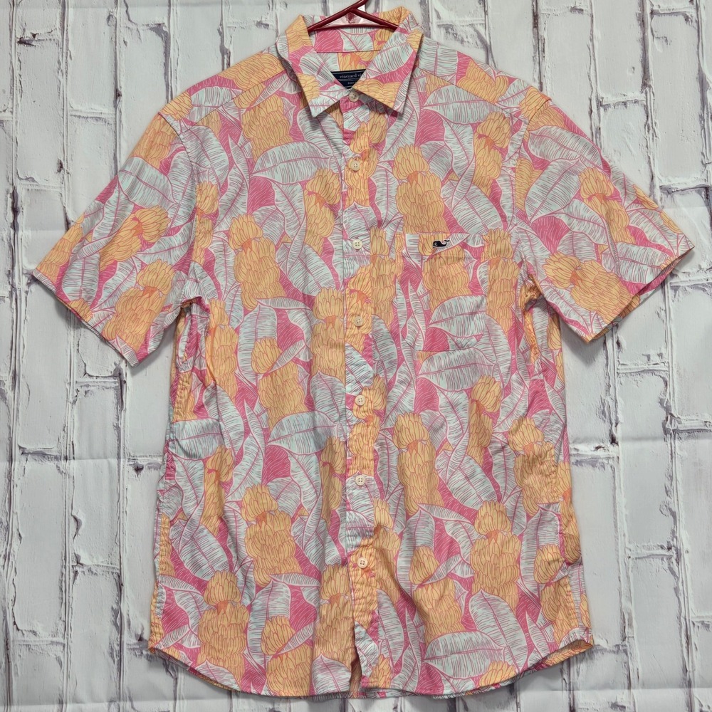 Vineyard Vines Mens Small Tropical‎ Banana Leaf Print Short Sleeve Button Down